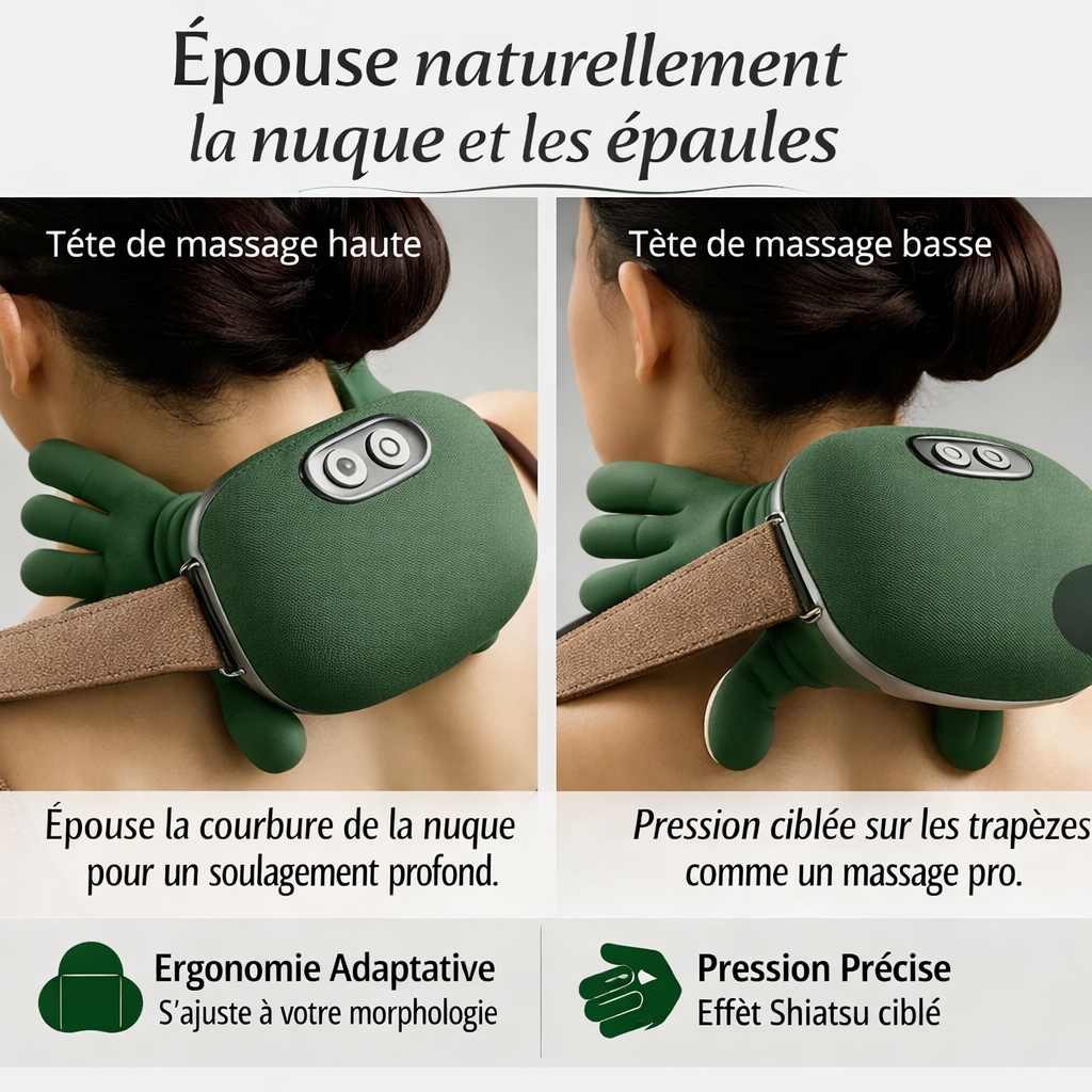 Masseur Chauffant Cou & Épaules - Soulagement Rapide + Masque OFFERT