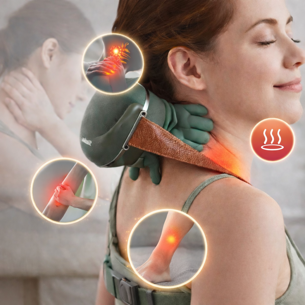 Masseur Chauffant Cou & Épaules - Soulagement Rapide + Masque OFFERT